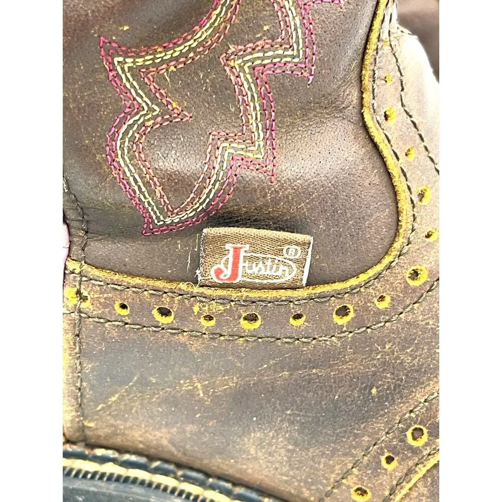 Justin Gypsy L9903 Girls Brown w/ Pink Trim Cowboy Western Boots Size 6